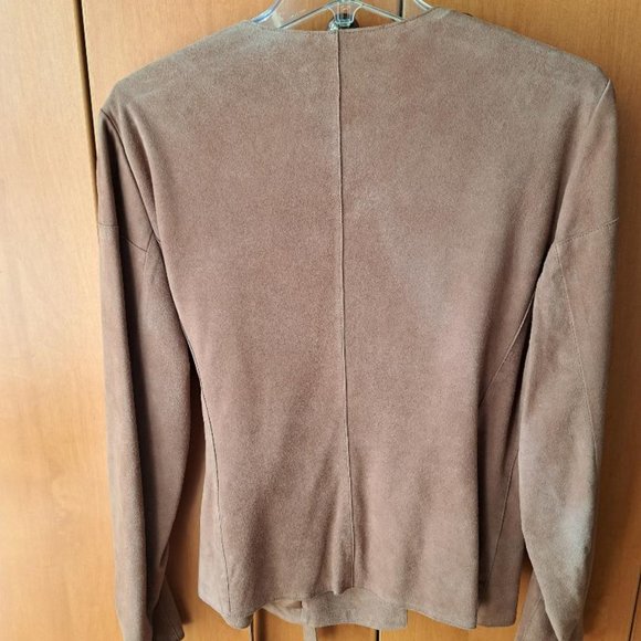 Vintage Short Tan/Light Brown Suede Collarless Jacket - Picture 3 of 4